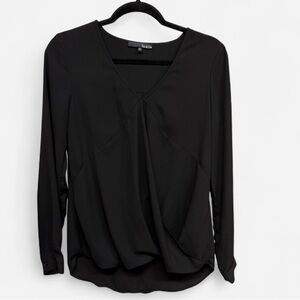 Ro & De Black V-Neck Long Sleeve Faux-Wrap Blouse